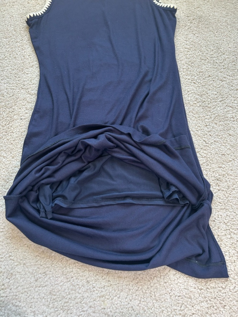 Lucky Brand Navy Sleeveless Shift Dress | Scalloped Crochet Trim Boho Mini M - Picture 5 of 7